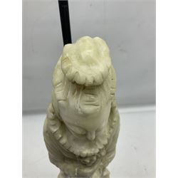Carved soapstone lamp of Quan Yin on a lotus base, H56cm