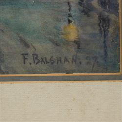 Florence Balshaw (British 1863-1942): Northern Town at Nightfall and The Avenue', pair watercolours the former signed and dated '27, the latter inscribed verso 28cm x 38cm (2)
