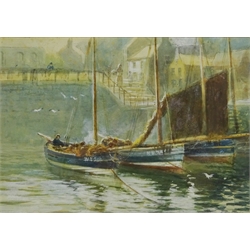  Whitby Coble in a Harbour, watercolour signed by John Wynn Williams (British fl.1900-1920) 23cm x 33cm  