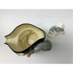 Royal Doulton figure Harlequin HN2186, together with Royal Doulton Long John Silver character jug D6335 and Francesca Art china figure bubbles