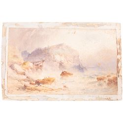 William Cook of Plymouth (British fl.1870-1890): Turbulent Coastline, watercolour signed with monogram and dated '75, 20cm x 33cm (unframed)
