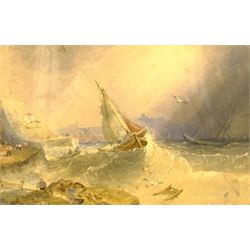 Circle of Henry Barlow Carter (British 1804-1868): Fishing Smacks off Scarborough, watercolour with scratching out unsigned 19cm x 28cm 