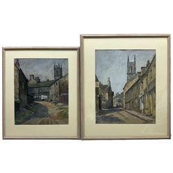 Jack Crosland (Northern British 20th century): 'Honley West Yorkshire' and 'Church Street Honley West Yorkshire', pair pastels signed, inscribed verso max 45cm x 37cm (2)