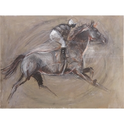  'Towards the Finish', oil on canvas signed by Jemima Jane 'Mima' Urquhart (British 1948-) 46cm x 61cm  