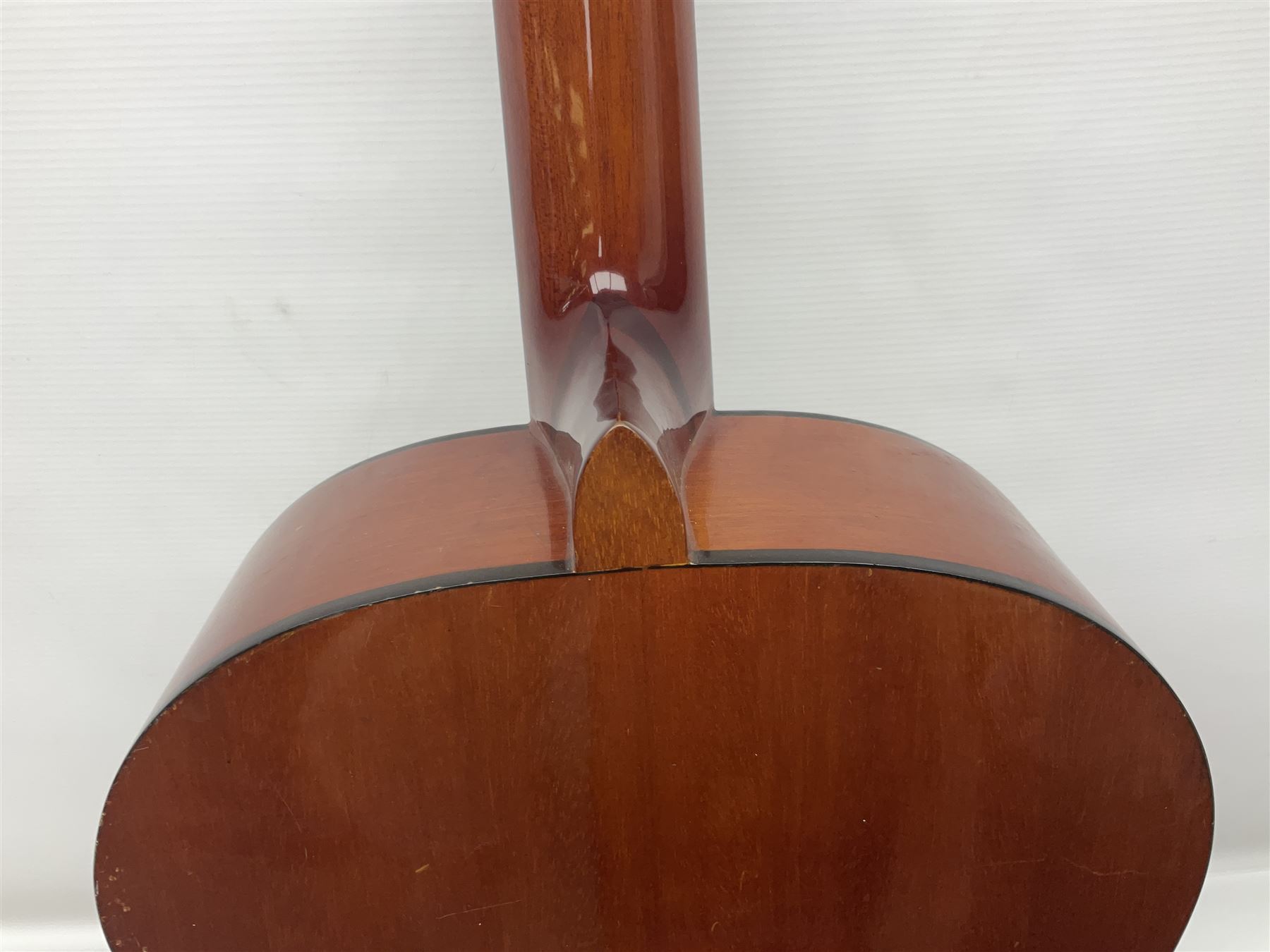 Harmony Model H6360 acoustic guitar in mahogany with spruce top, L103cm overall; and 1970s B&M (Barnes & Mullins) Concert Grande acoustic guitar, L101.5cm overall; each in hard carrying case (2)