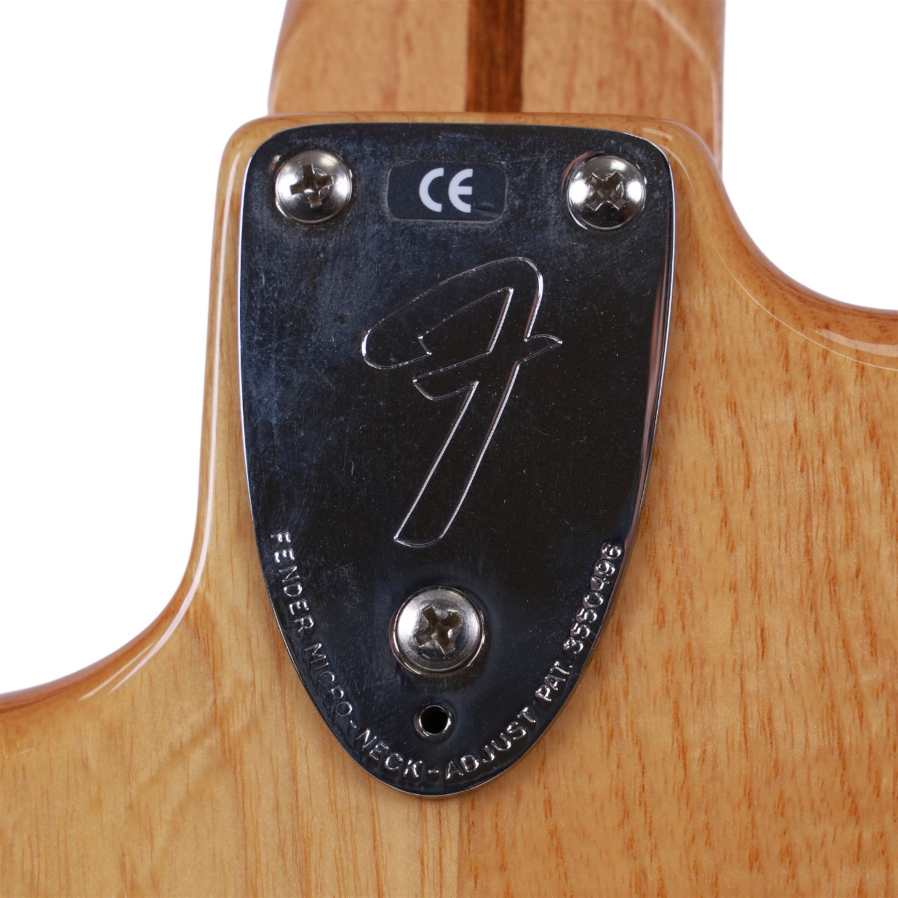 Fender Stratocaster electric guitar, serial no. MN8110169 made in Mexico c. 1998, with natural body, maple neck, three pickups, three control dials and five way selector switch, L99cm 
