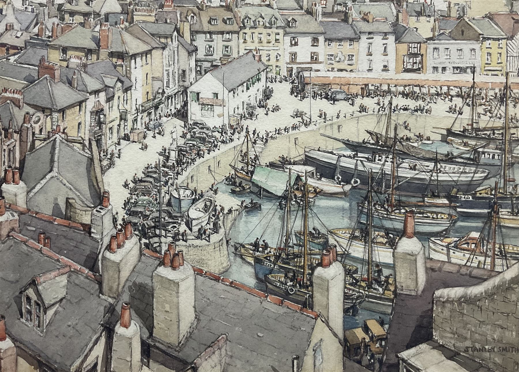 Stanley Smith (British fl.1927-1938): Brixham Harbour, watercolour signed 26cm x 37cm 