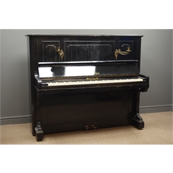  Early 20th century circa. 1905 'C. Bechstein, Berlin' upright piano in ebonised case, iron framed and overstrung, serial no. 78473, W156cm, H128cm, D63cm  