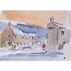 Angus Bernard Rands (British 1922-1985): Winter Scenes, set of four watercolours signed with initials, one dated 1972, max 15cm x 21cm; together with a collection of memorabilia, including a letter and various Christmas cards (unframed)