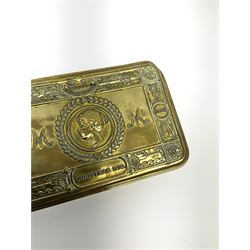 A WWI brass Christmas 1914 Queen Mary gift tin, L13cm. 