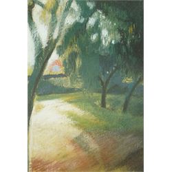 June Lloyd Jones (York 1930-2016): Orchard in Autumn, pastel signed 25cm x 17cm