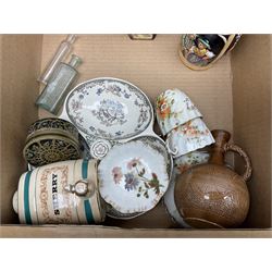 Denby Greenwheat pattern dinner wares, together with Royal Doulton Tumbling Leaves pattern tea and dinner wares, Royal commemorative ceramics including Wedgwood Jasperware table lighter, pair of Victorian glass hand painted vases, large blue and white urn with lid, Noritake part tea set, Staffordshire style dog and other ceramics and collectables, in boxes