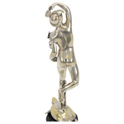 Mercury chrome car mascot upon a stepped circular base, H25cm 
