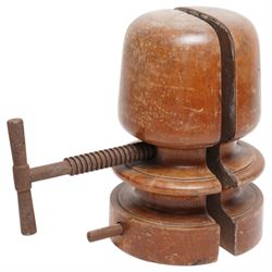 20th century wooden hat stretcher with metal screw adjustment mechanism
