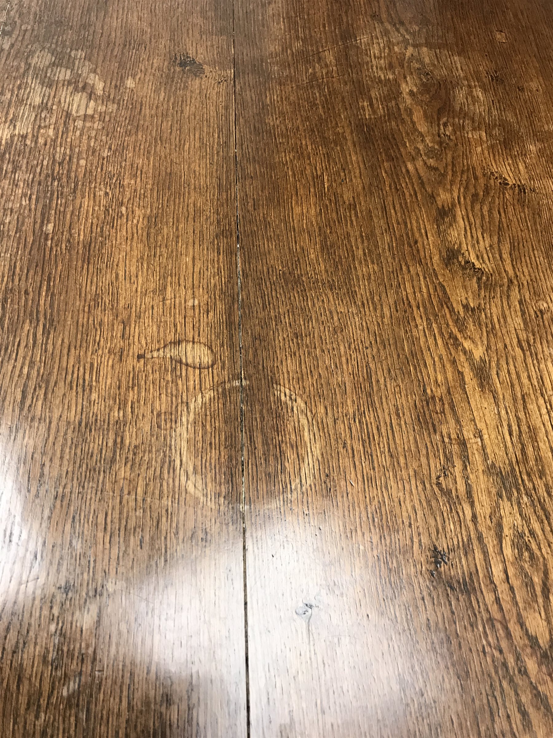  20th century oak refectory table, on two cup and cover baluster supports connected by stretcher, 169cm x 81cm, H78cm  