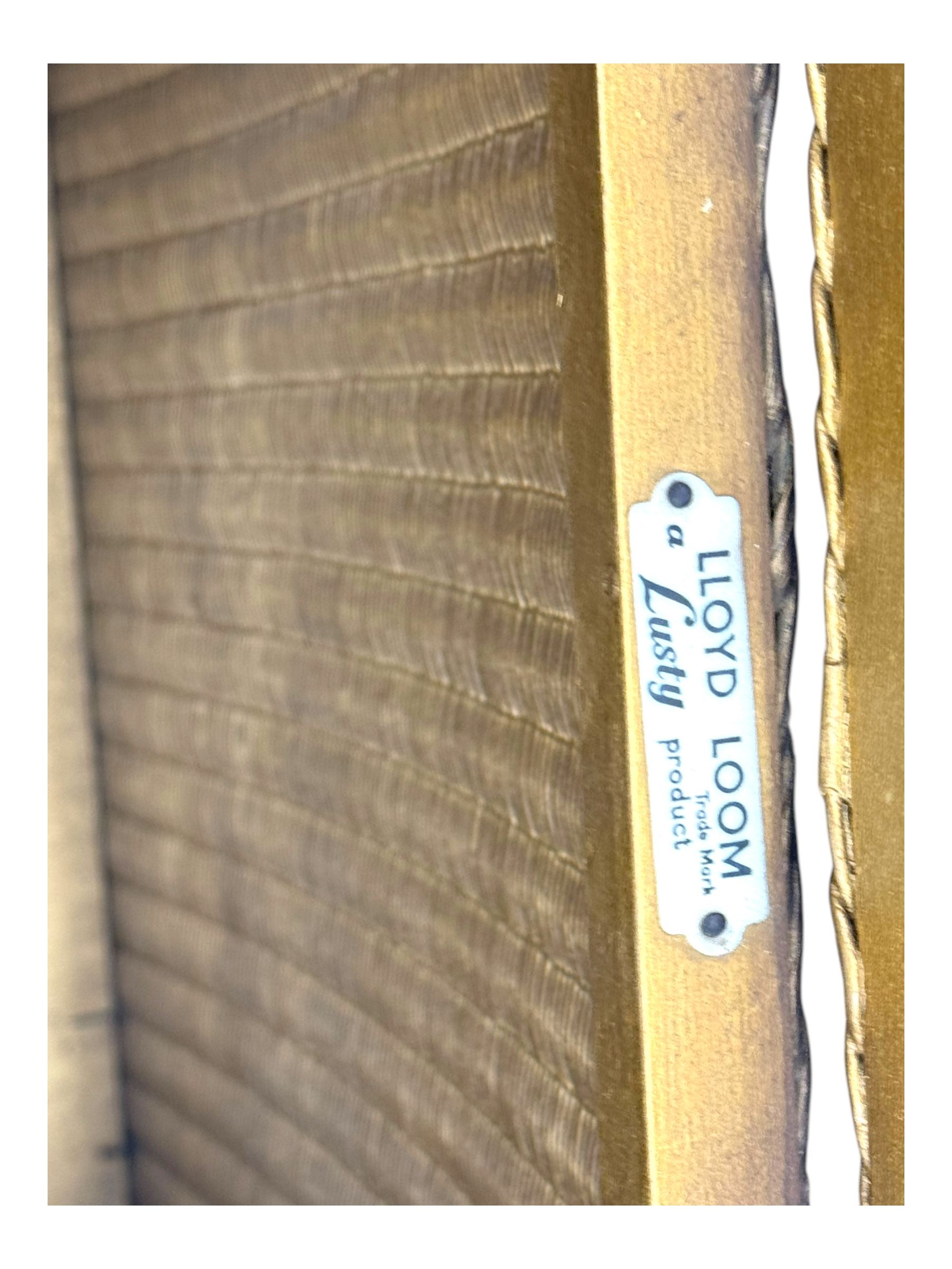 Lloyd Loom - mid-20th century 'Lusty' wicker laundry basket, hexagonal form with gilt painted finish, hinged top with glass insert