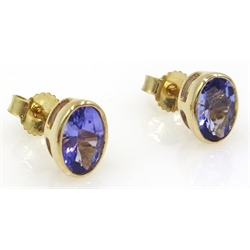  Pair of gold oval tanzanite stud ear-rings hallmarked 9ct   