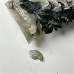 Chinese carved hardstone figure of Guanyin on wooden base, H31cm