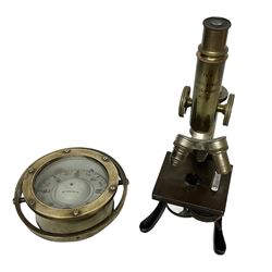  Early 20th century lacquered brass microscope stamped 'VOIGTLAENDER BRAUNSCHWEIG no 798' and Sestrel brass cased compass