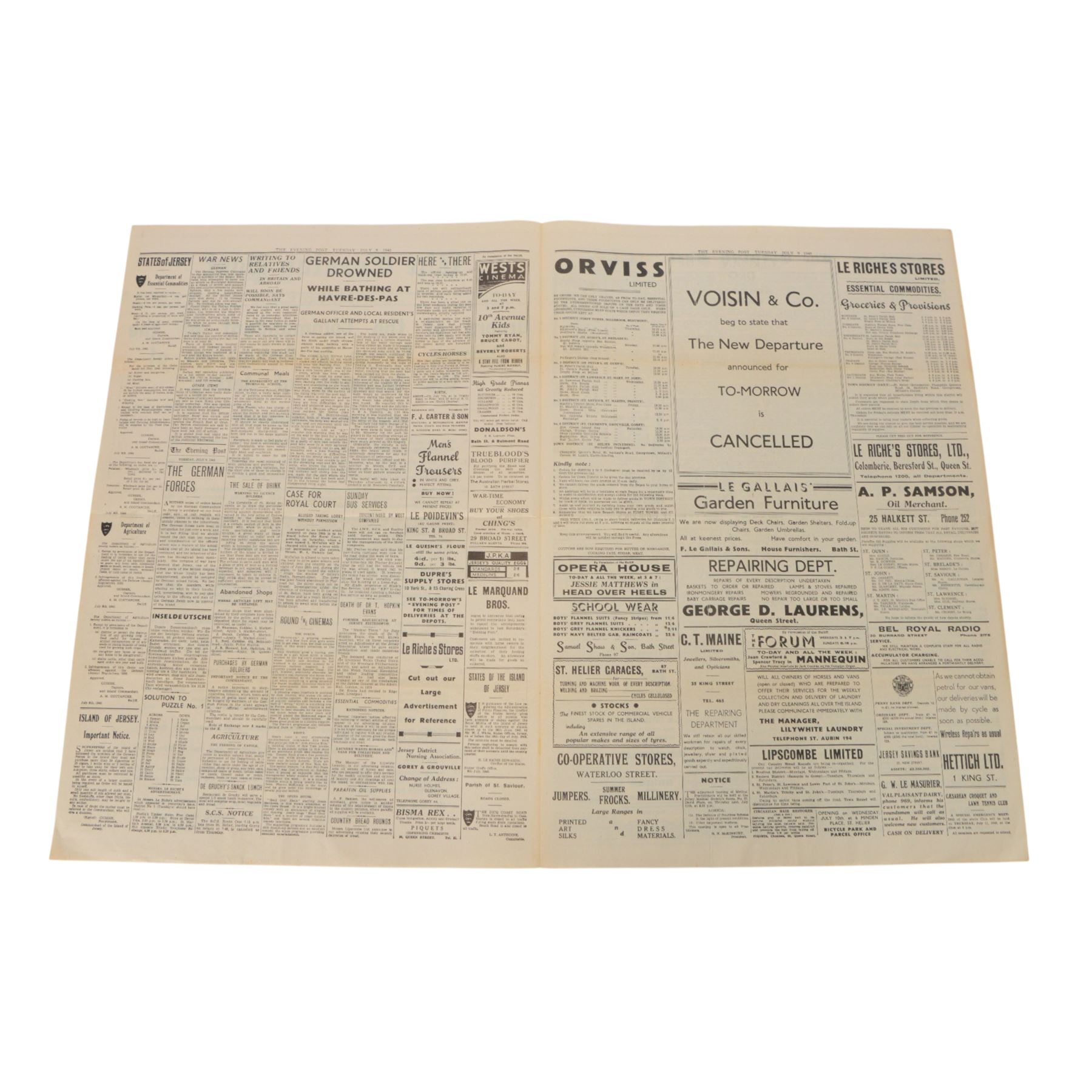 Newspaper: Jersey, The Evening Post July 9th 1940,  'Orders of the Commandant of the German Forces in Occupation of the Bailwick of Jersey 8th day of July 1940 ... Signed GUSSEK ... Commandant'
