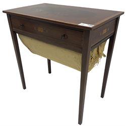 Edwardian inlaid mahogany side table, rectangular banded top with ebony stringing, fitted with single drawer with floral inlays, square tapering supports