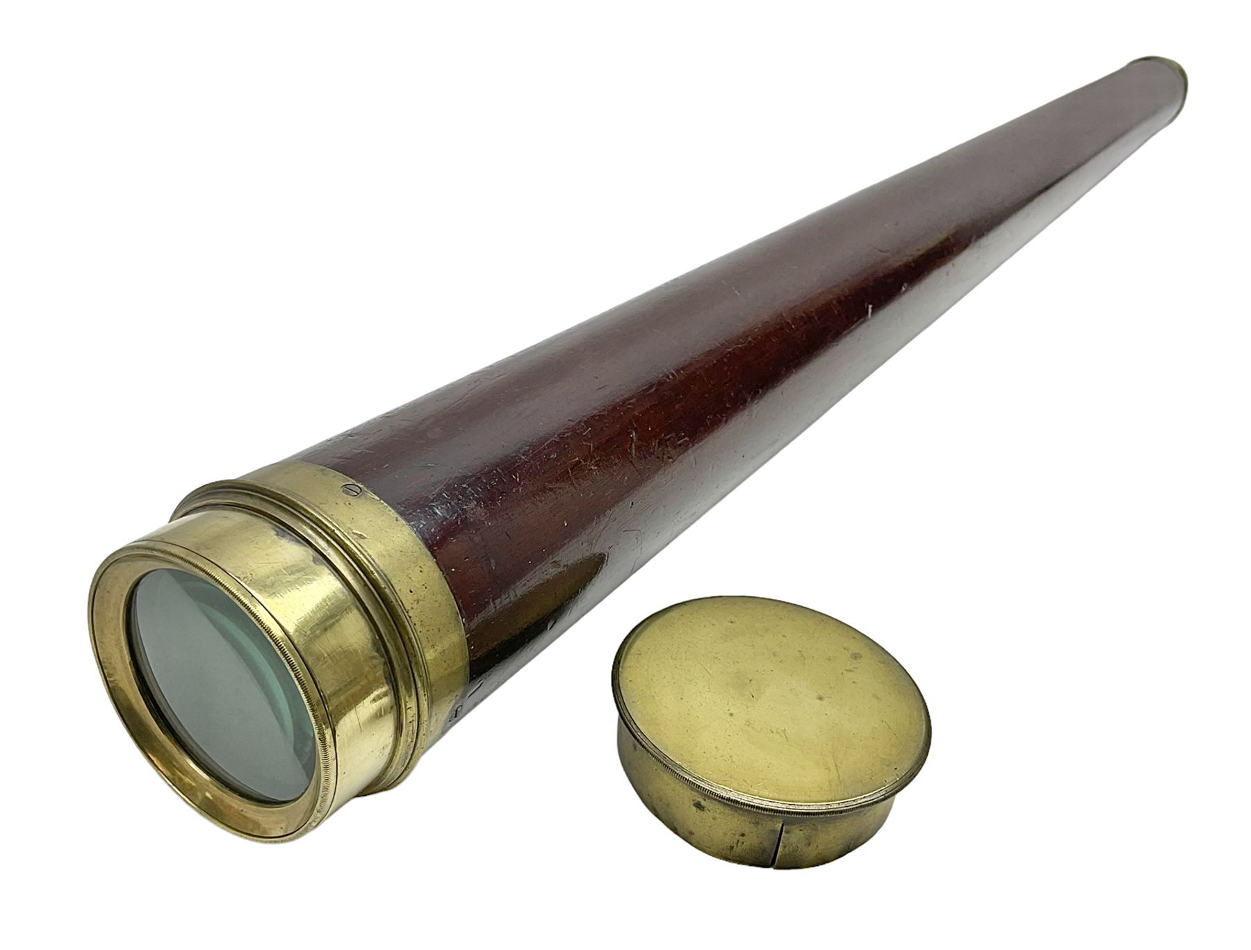 G Adams of London, single draw mahogany bound brass telescope, engraved G Adams of London, extended L116cm