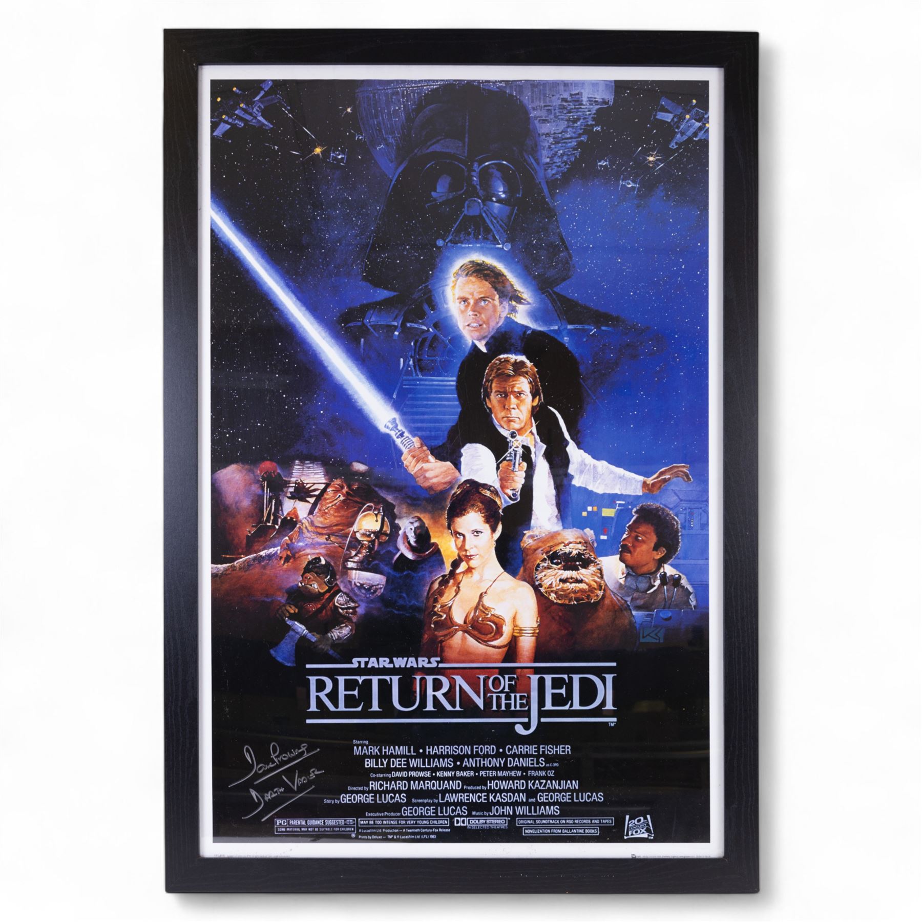 Autographed Star Wars Return of the Jedi movie poster, signed by Dave Prowse (Darth Vader), with certificate of authenticity from Danbury Mint, framed, frame H97cm