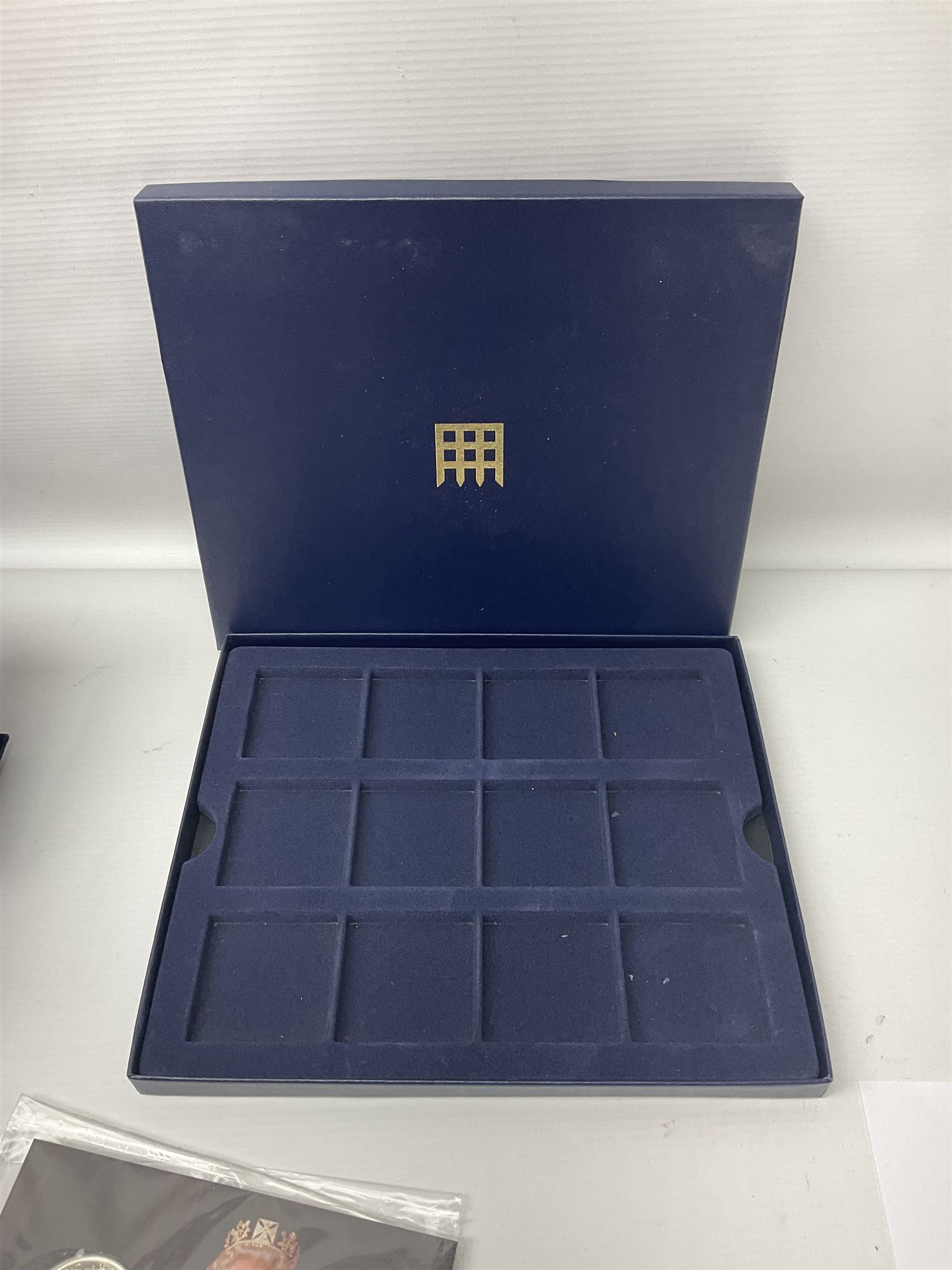 Mostly commemorative coins, including crowns, Queen Elizabeth II 2009 countdown to London 2012 five pound coin on card, 'The 2012 Diamond Jubilee' coin set in card folder, Cook Islands 2013 one dollar commemorating 'Coronation sixty years 1953 2013' etc