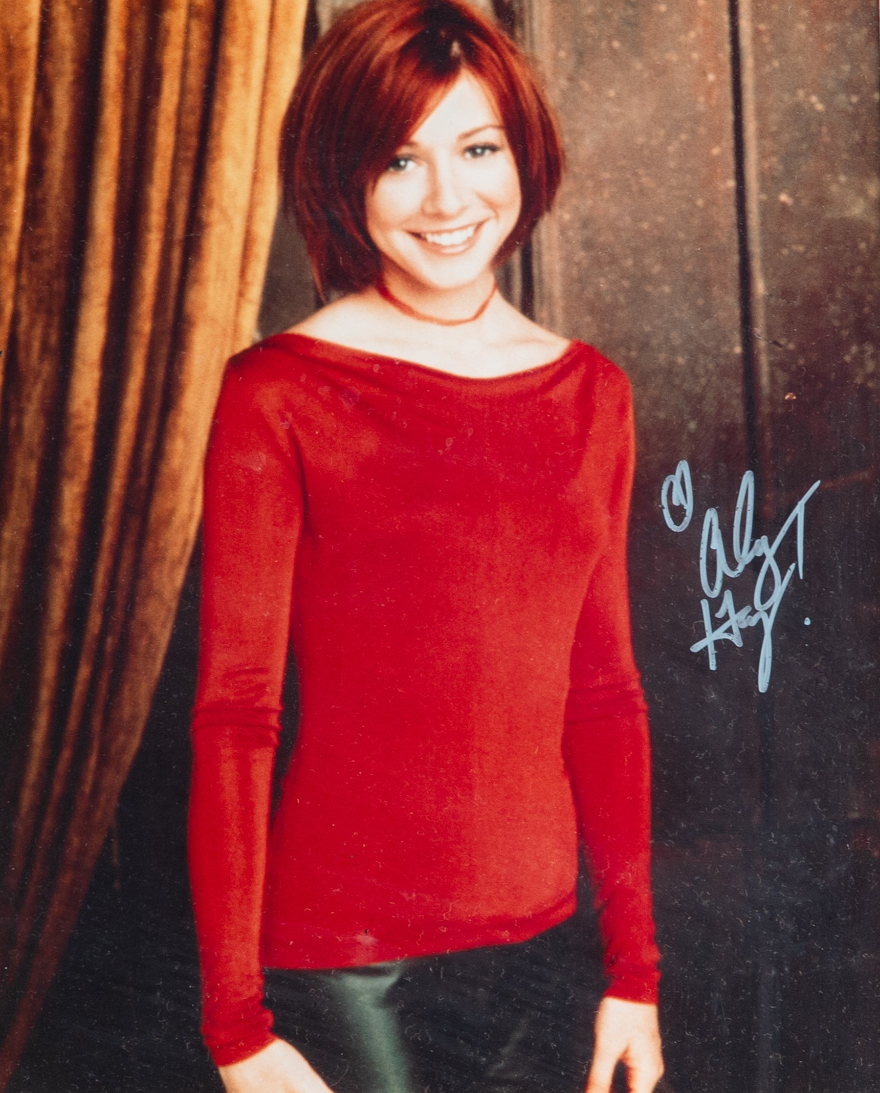 Signed Buffy the Vampire Slayer montage, comprising limited edition print signed by artist Julie Bell to the centre bordered by signed cast photographs to include Sarah Michelle Gellar, Anthony Head, Alyson Hannigan, David Boreanaz, James Marsters and Juliet Landau, in large presentation frame, frame H109cm, W126cm