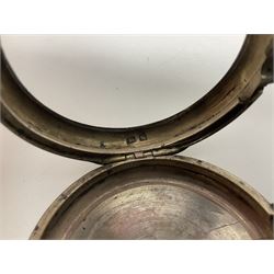 Victorian silver pair cased fusee lever pocket watch, No. 6765, cream enamel dial with Roman numerals, case makers mark R.S, Birmingham 1861, on silver Albert chain