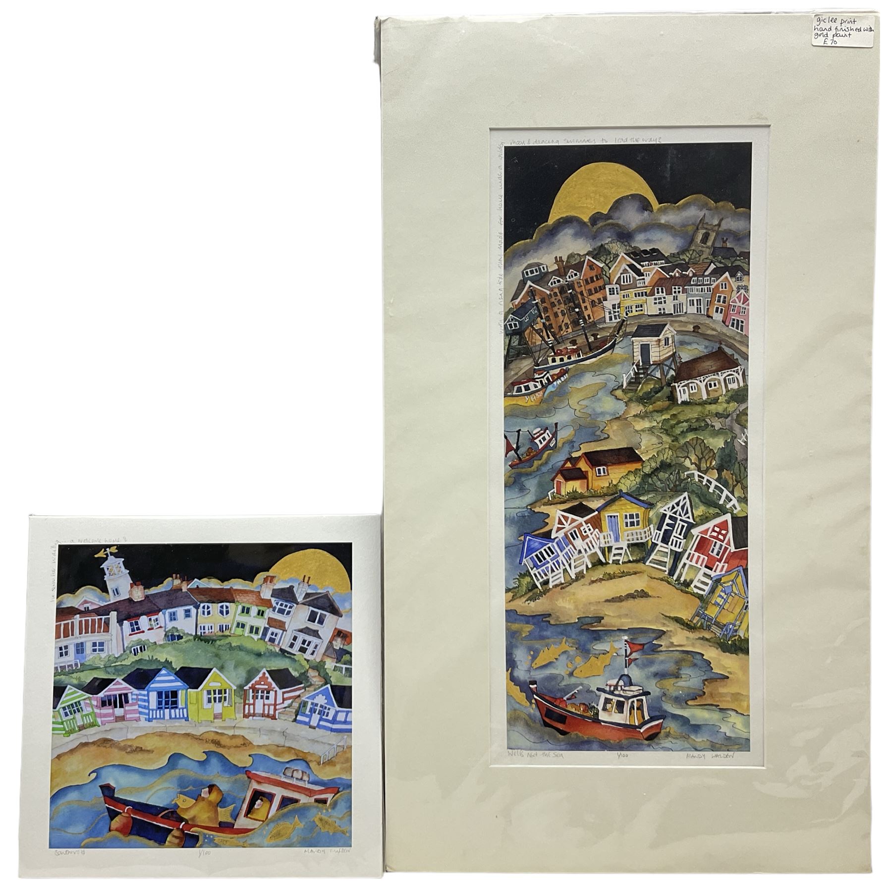 Mandy Walden (British Contemporary): 'Southwold' and 'Wells by the Sea, two limited edition giglee prints signed titled and numbered 1/100 in pencil max 51cm x 20cm (2) (unframed)