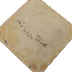 Set of fourteen late 19th century Aesthetic movement six inch dust pressed tiles, each printed with central lozenge containing an urn of flowers, surrounded by flower heads and tendrils, in brown and buff