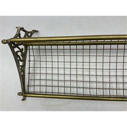 Railway interest - carriage compartment style wall mounting brass and mesh luggage rack, the ends cast with the initials NSWR (New South Wales Railroad) L77cm