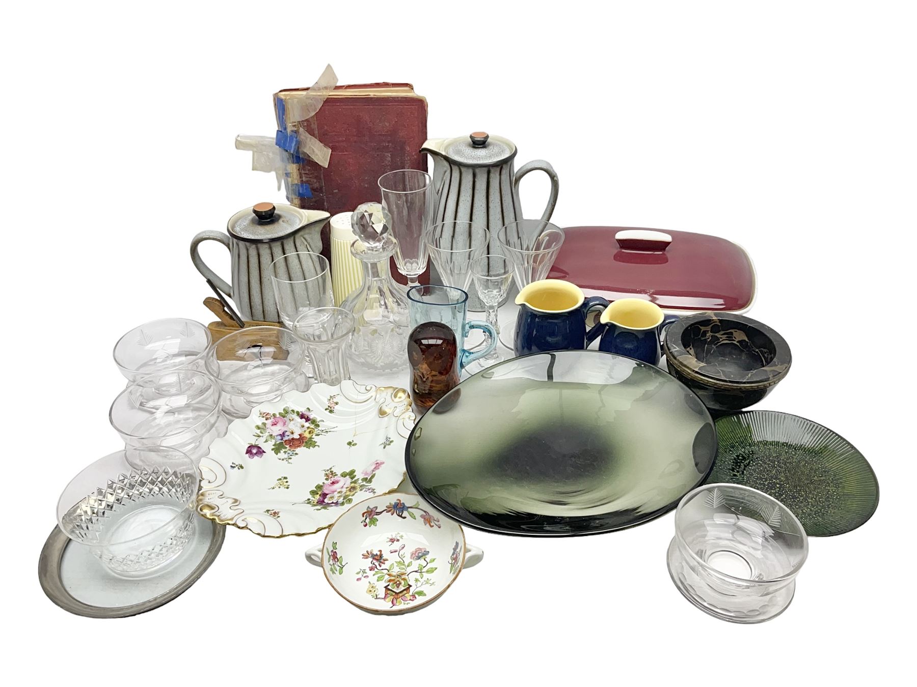 Denby coffee pot, together with Hornsea sugar shaker, glassware and other collectables 