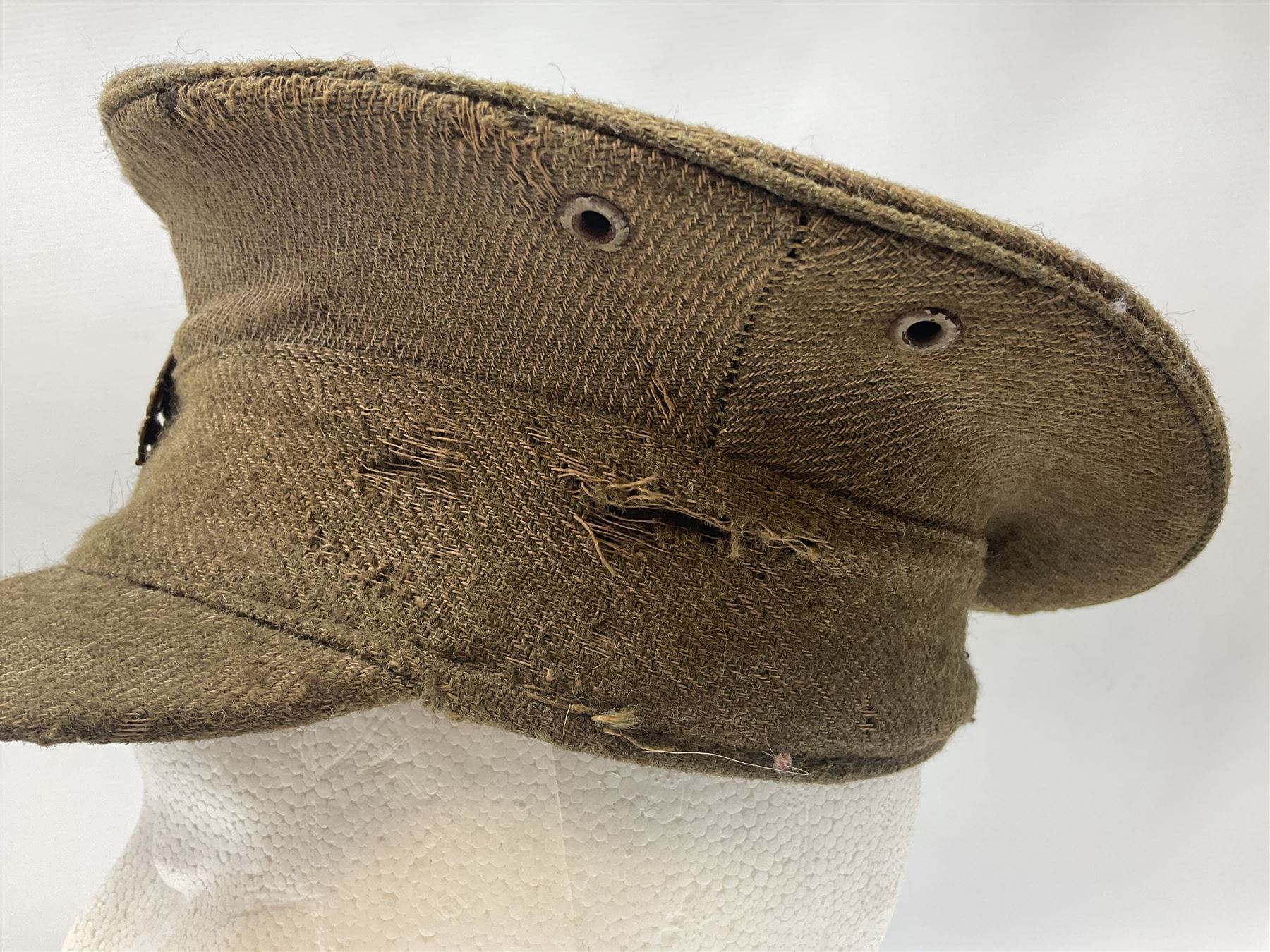 WW1 British Army stiff trench cap with Tank Corps cap badge