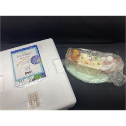 Three Coalport Characters The Snowman figures, comprising Dinner for Two, Off Piste and Winter Fun, all with certificates and original boxes 