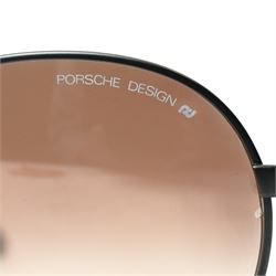 Carrera Porsche Design folding aviator sunglasses, black metal folding frame with brown gradient lenses, double bridge and adjustable nose pads, temples stamped Carrera Porsche Design, together with original Porsche Design case, circa 1980s