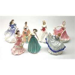 A group of seven Royal Doultan figurines, comprising of Alice HN4111, Alexandra HN3286, Olivia HN3339, Rebecca HN4041, Amy HN3854, Pamela HN3223, Eleanor HN4463 with box. 