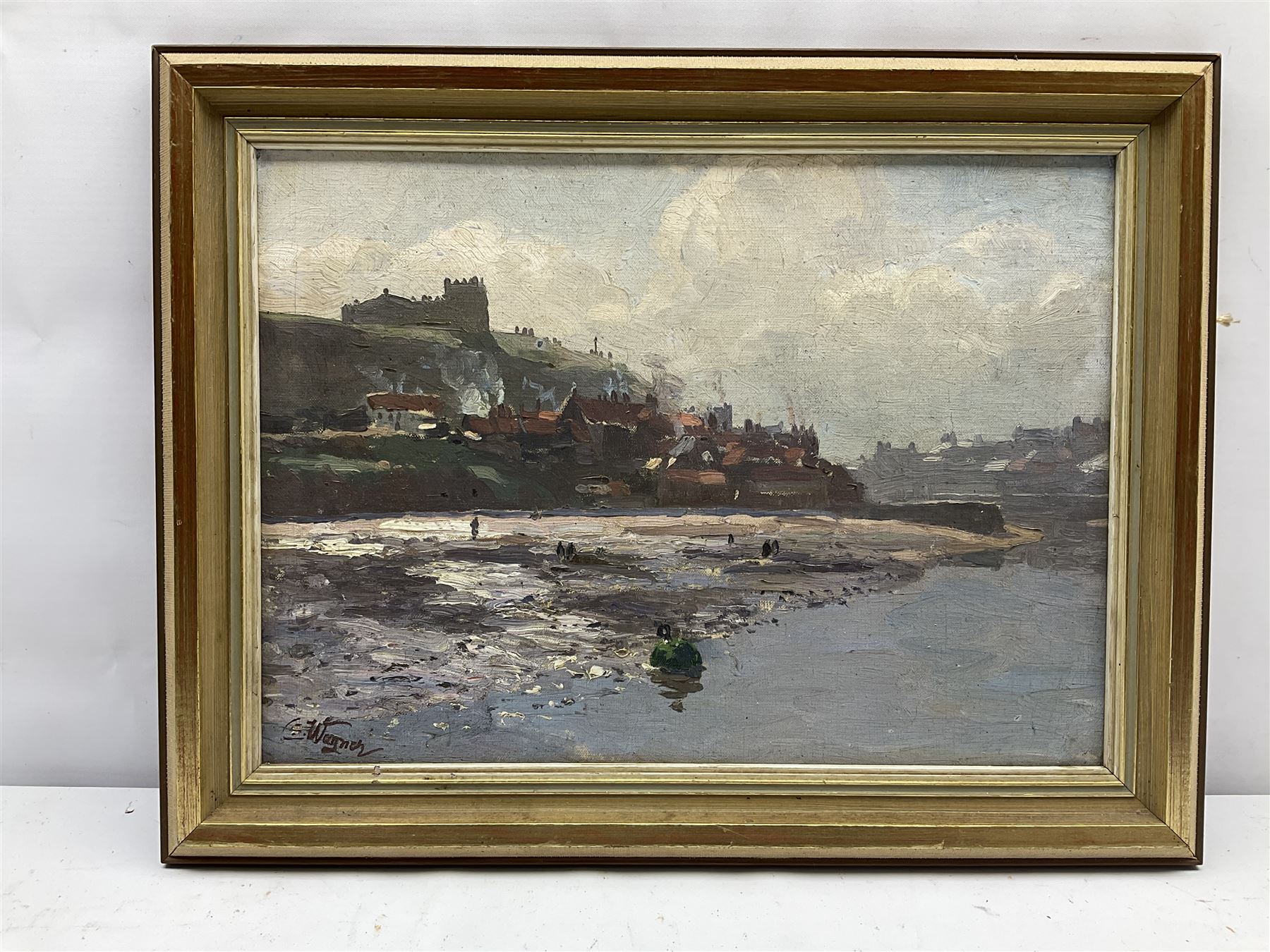 Cornelius Wagner (German 1870-1956): Tate Hill Sands and East Cliff Whitby, oil on canvas board signed 25cm x 34cm