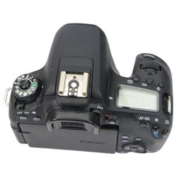 Canon EOS 77D camera body serial no. 193071005589, with a Canon EFS 18-200mm f/3 5-5.6 IS lens and a Sigma 10-20mm F4-5.6 EX DC lens, Canon extension tube, three Canon lens hoods, all boxed, with a Lowepro camera bag