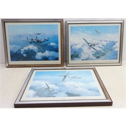  'Lancaster', 'Spitfire' and 'Hurricane', three first edition prints signed in pencil by Captain Leonard Cheshire, Jonnie Johnson, Sir Douglas Bader and R. R. Stanford-Tuck 39cm x 51cm (3)  