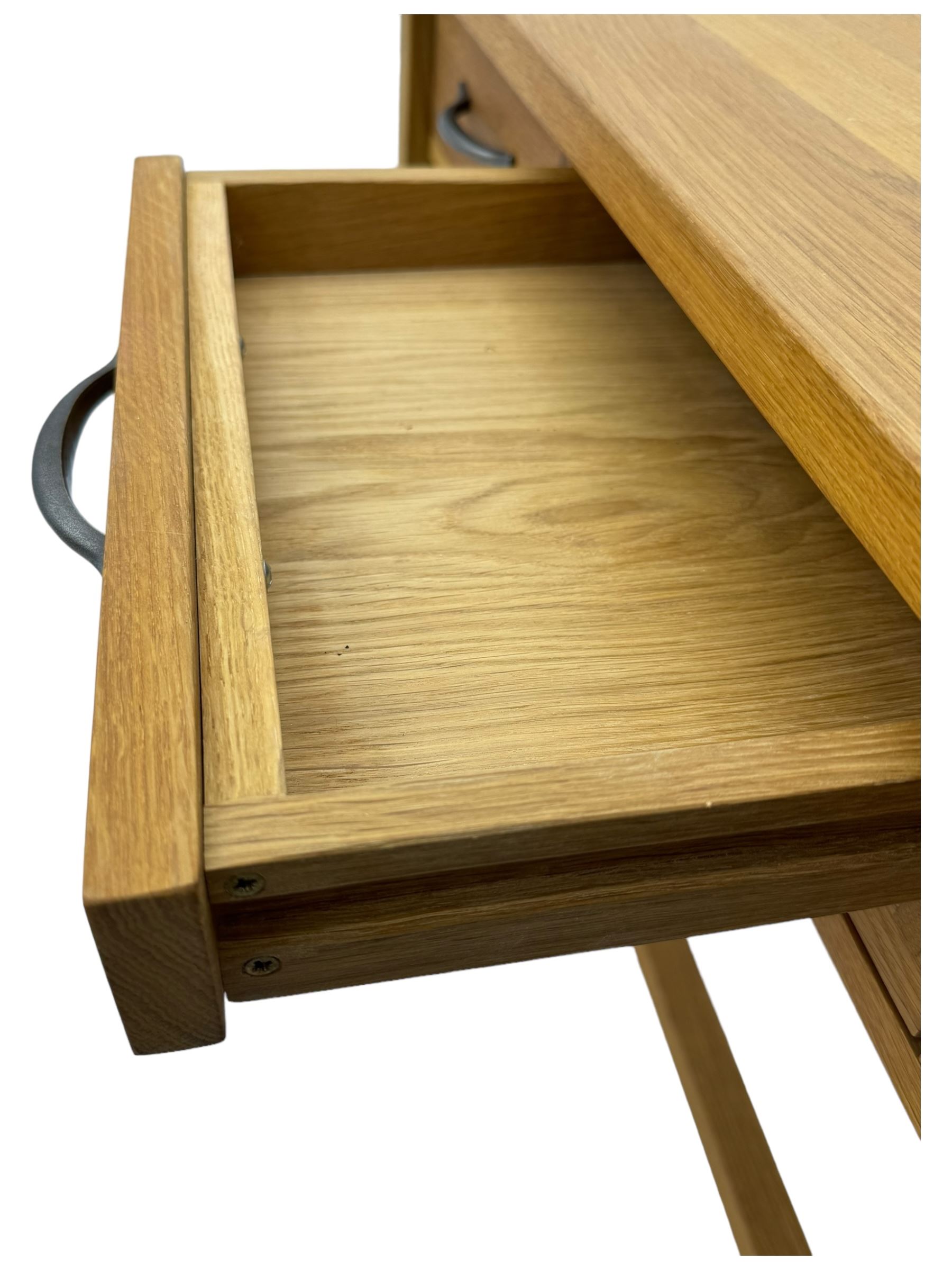 Laura Ashley - contemporary light oak console table, rectangular top over four drawers, on rectangular supports united by stretcher