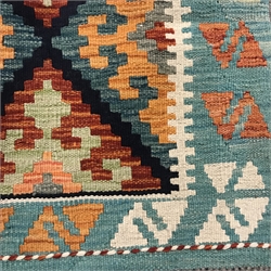  Choli Kilim cyan ground rug, geometric patterned field, 130cm x 86cm  