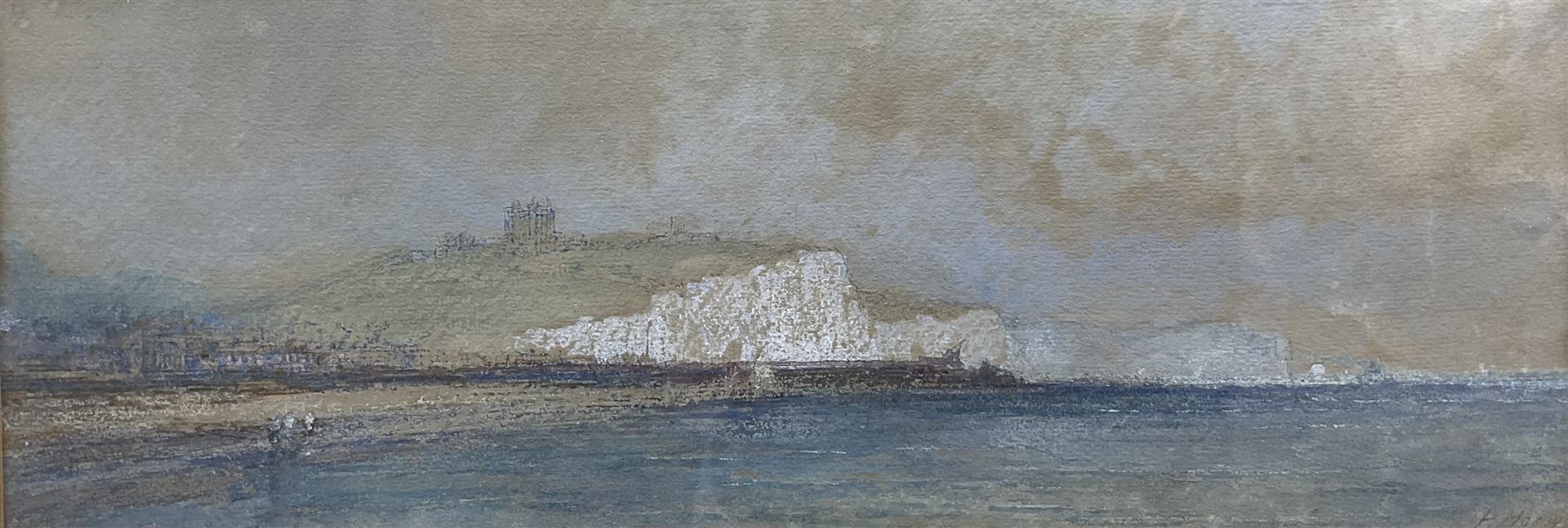 Paul Marny (French/British 1829-1914): Coastal Landscape, watercolour with scratching out signed 14cm x 40cm 