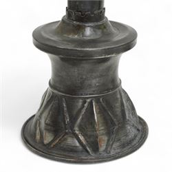 Pair of Ottoman leaded copper bell based candlesticks, H30cm