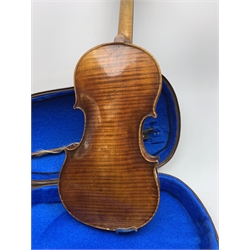 Late 19th/early 20th century German violin with 36cm one-piece maple back and ribs and spruce top, bears label 'Stradivarius Cremonsis Anno 1723', 59cm overall, in carrying case with bow and chin rest