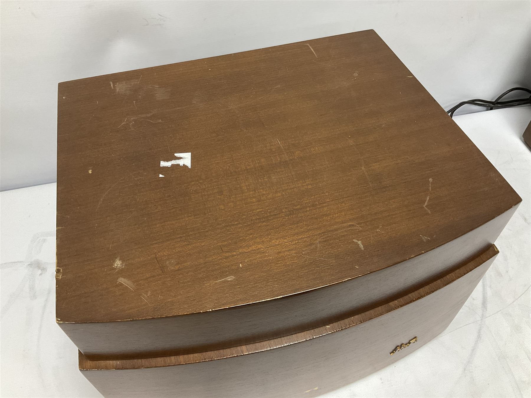 Three 1950s Pye Black Box Hi-Fi gramophones in mahogany cases, to include two examples with BSR Monarch turntable decks, W43cm D35cm H28.5cm