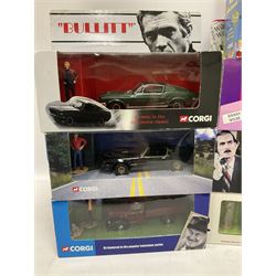 Corgi - sixteen TV/Film related die-cast models including Fawlty Towers, Bullitt, Beatles, Buster, Mr. Bean, Some Mothers,  Monkees, Ballykissangel, Heartbeat, The Avengers, Smokey & The Bandit etc; all boxed (16)
