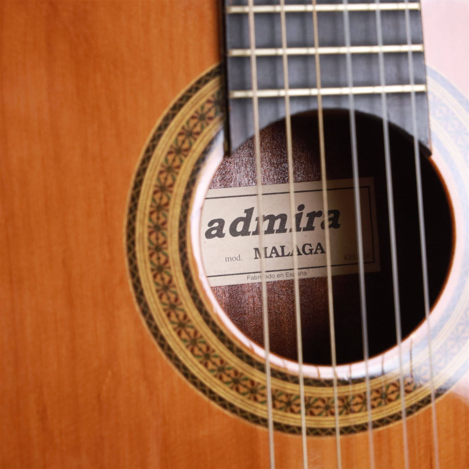 Admira Malaga classical guitar, in fitted hard case with black plush interior, guitar L100cm