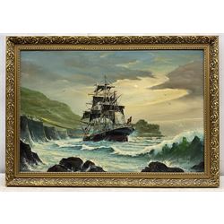 W H Stockman (20th century): Fully Rigged Ship 'Alexander Yeats' in a Cove, oil on canvas signed 50cm x 75cm 